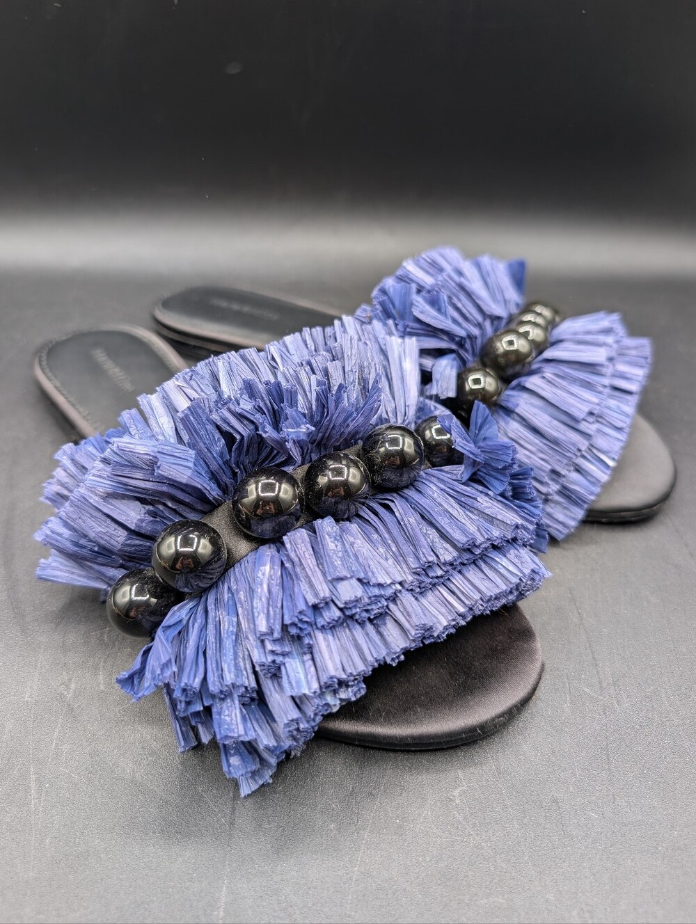 Mara & Mine Annika Bubble slides with Blue Raffia, US 7, Excellent